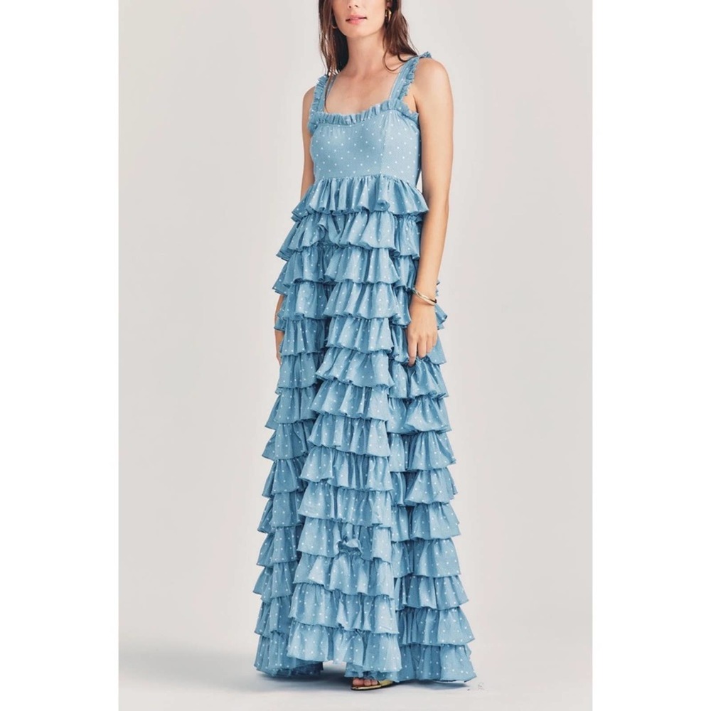 LoveShackFancy Blue Bonnet Idra Ruffle Maxi Dress 8